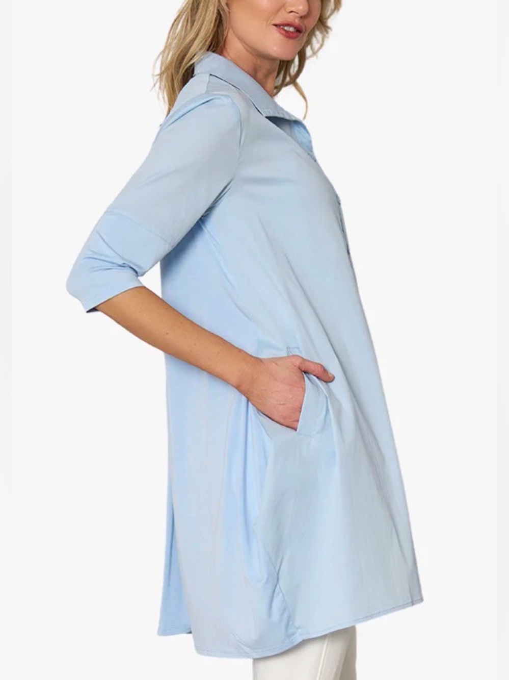Stella Carakasi Women’s Tiburon Tunic Icon Top Natural Lux Chambray Blue Size M